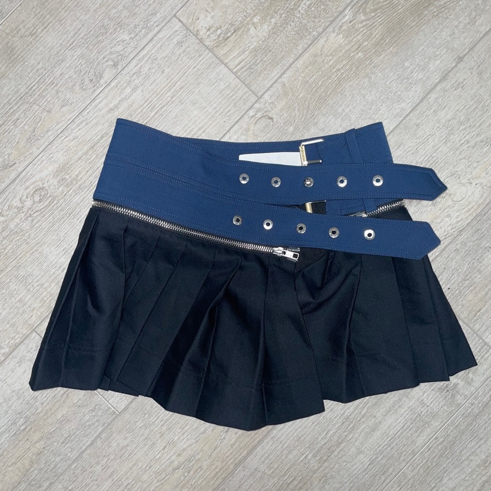 Dion Lee Navy Black Buckle Pleated Mini Tennis Skirt XS US 0 AUS 4